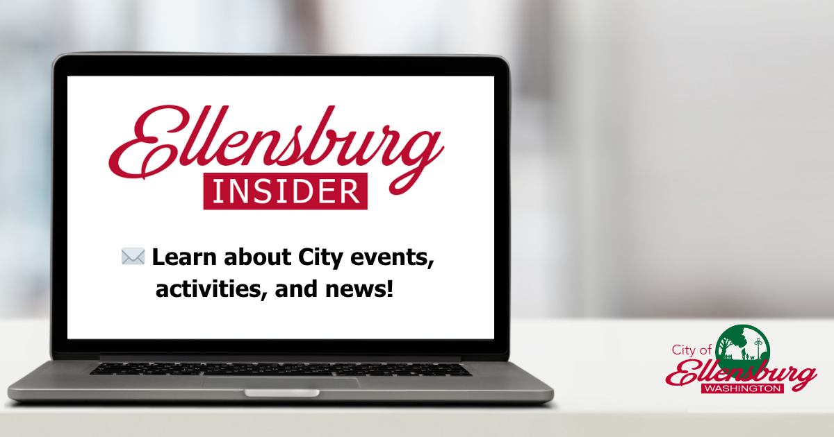 A laptop showing the Ellensburg insider logo with text about what's inside